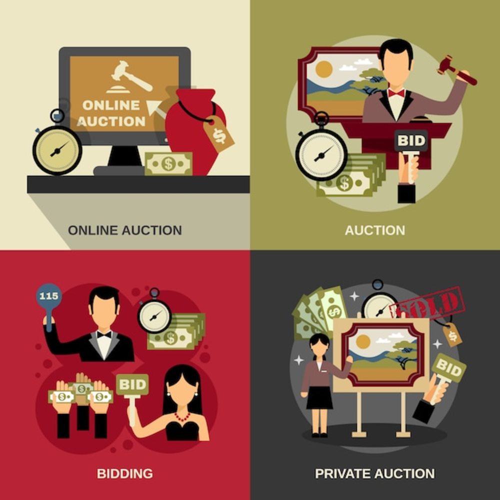 拍賣(mài)概念圖標(biāo)集 詮釋現(xiàn)代拍賣(mài)業(yè)務(wù)的核心元素